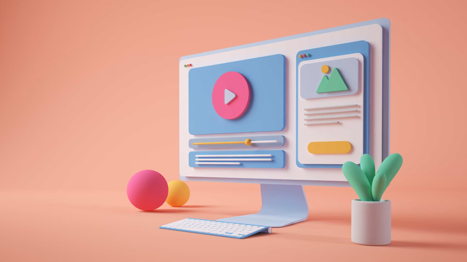 A 3d rendered computer work station for marketing SEO