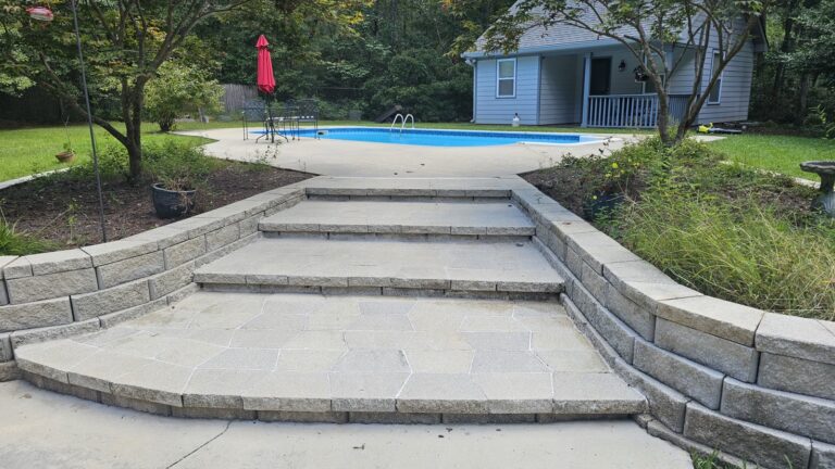 Clean stone steps and pool deck after pressure washing in Tallahassee, FL