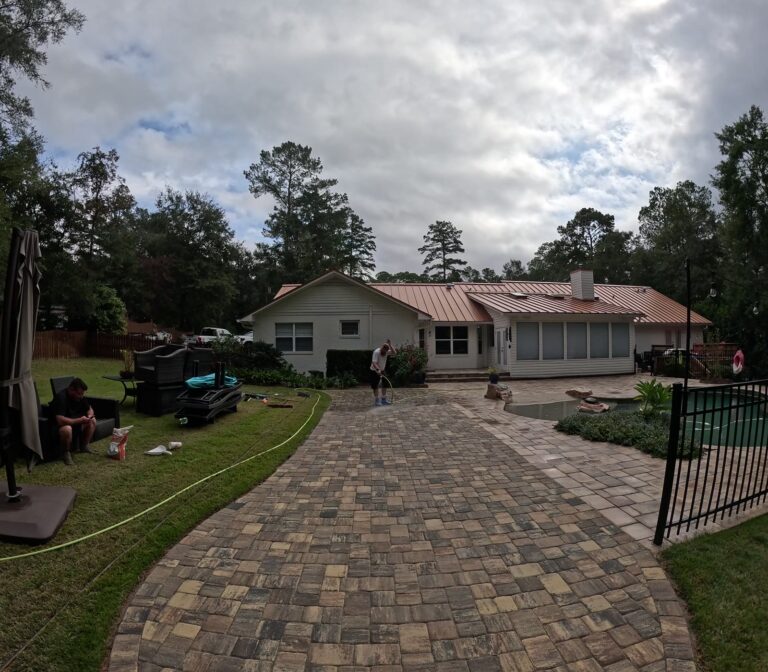 Lafayette Oaks & Midyette Plantation Washing Services 3 Paver driveway work in progress in Lafayette Oaks, Tallahassee, FL