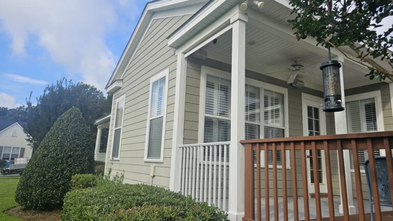 Clean home exterior siding and covered front porch in SouthWood, Tallahassee, FL