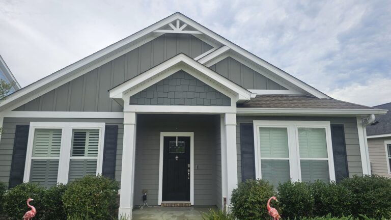 Clean gray home exterior after soft wash treatment in SouthWood, Tallahassee, FL